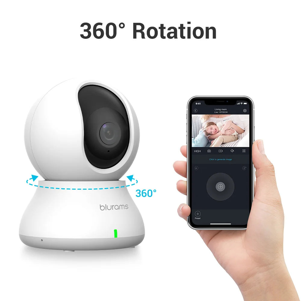 Blurams 2.4＆5G WiFi Indoor Pet Camera, 2K, 360° PTZ Pet Dog IP CCTV Camera with Phone App, 2-Way Talk, Night Vision, for Home Securi